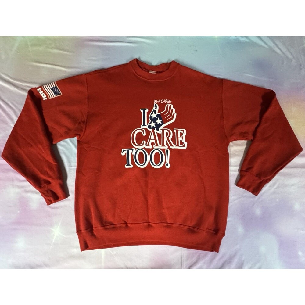 Vintage 90s USACARES Crewneck Sweatshirt I Care Too Eagle USA Size XL X-Large